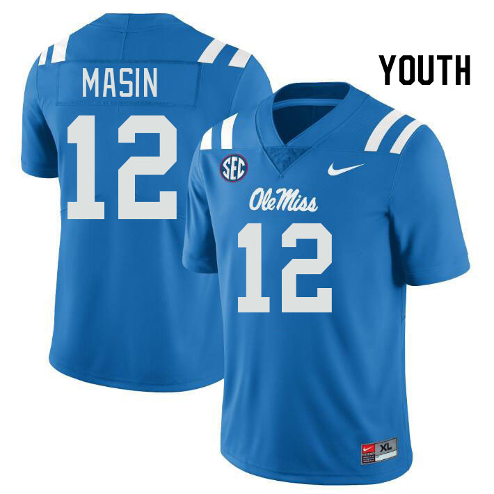 Youth #12 Fraser Masin Ole Miss Rebels College Football Jerseys Stitched Sale-Power Blue - Click Image to Close